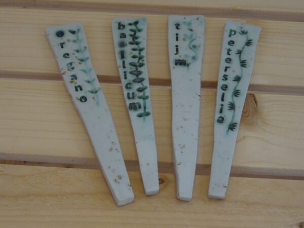 Handgemaakte kruidennaambordjes van steengoed – Set van 4